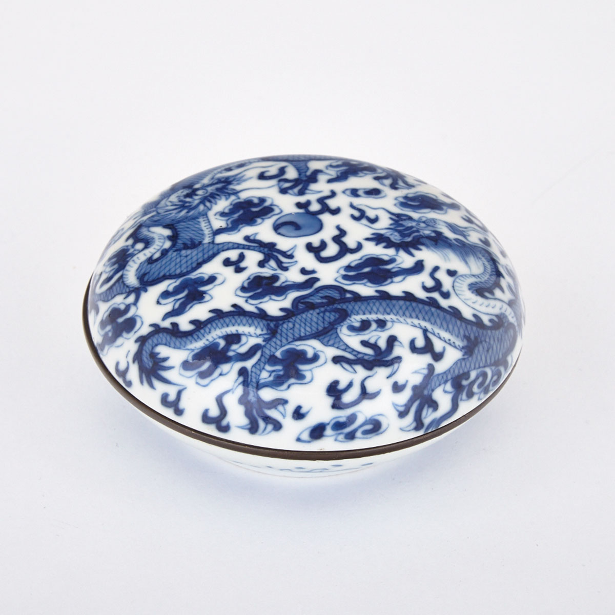 Blue and White Circular Seal Paste Box and Cover, Late Qing Dynasty