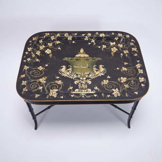 Victorian English Lacquered Tea Tray Table by Younge of Sheffield, c.1850
