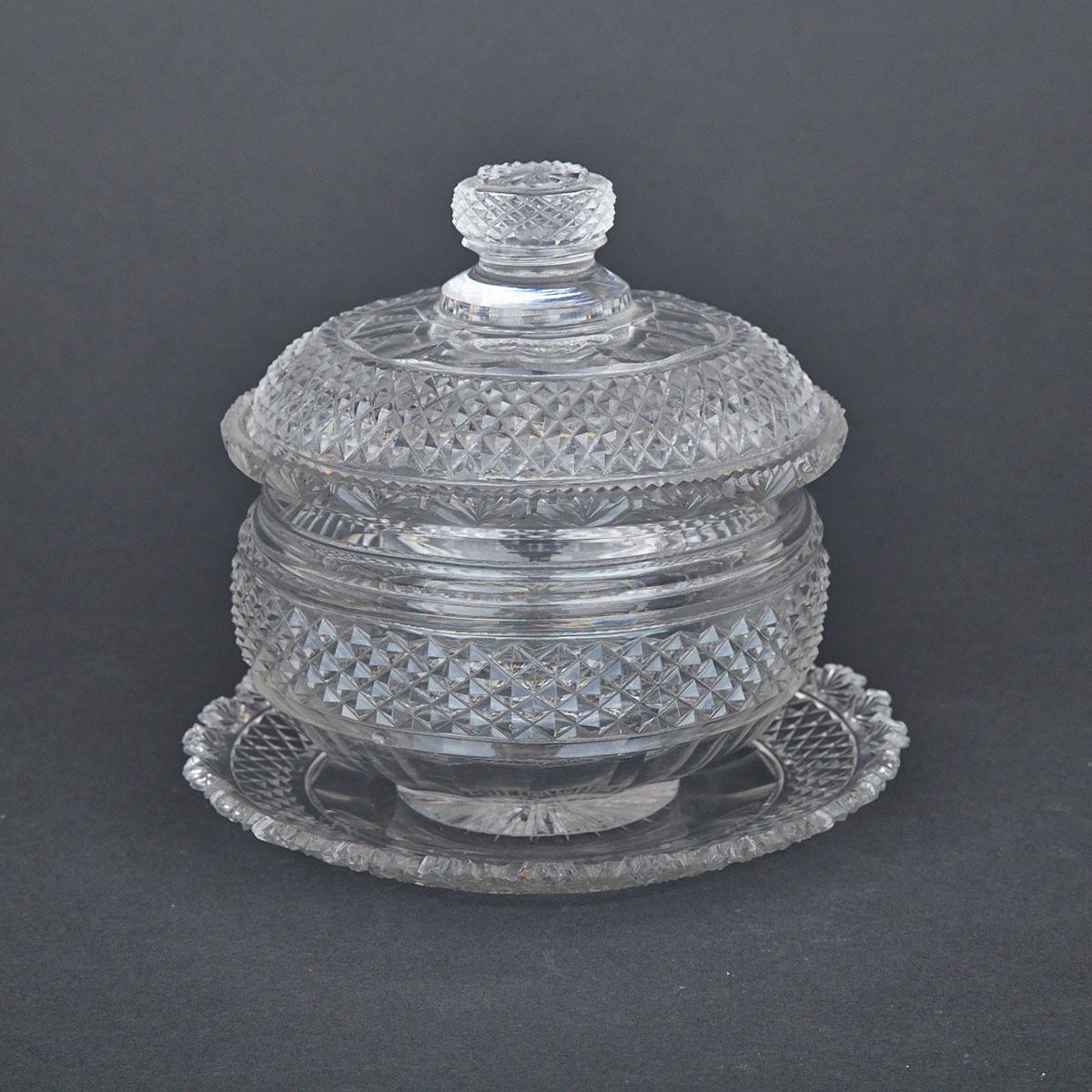 Anglo-Irish Cut Glass Covered Bowl and Stand, 19th century