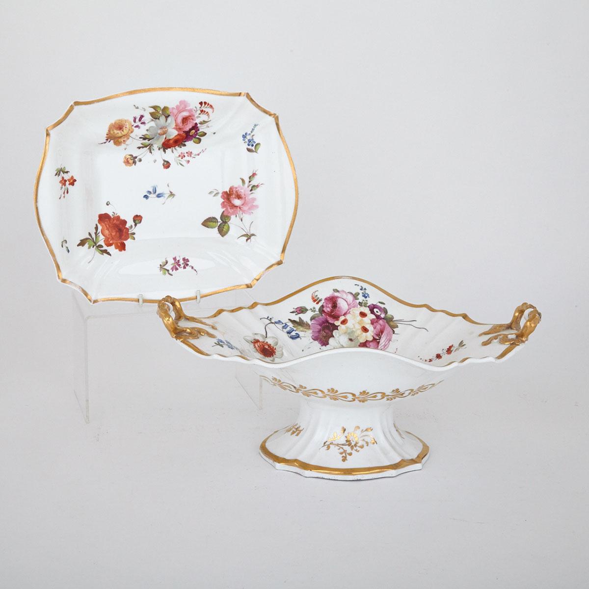English Porcelain Pedestal Comport and Oblong Dish, c.1830