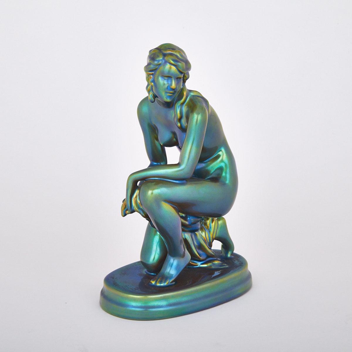 Zsolnay Iridescent Glazed Semi-Kneeling Nude Figure, 20th century 