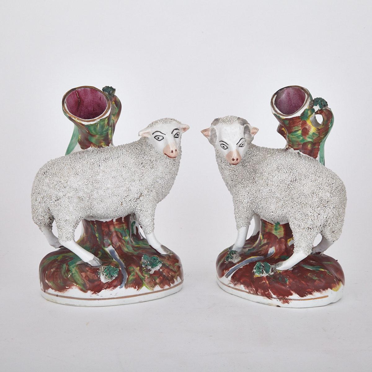 Pair of Staffordshire Sheep Spill Vases, mid-19th century