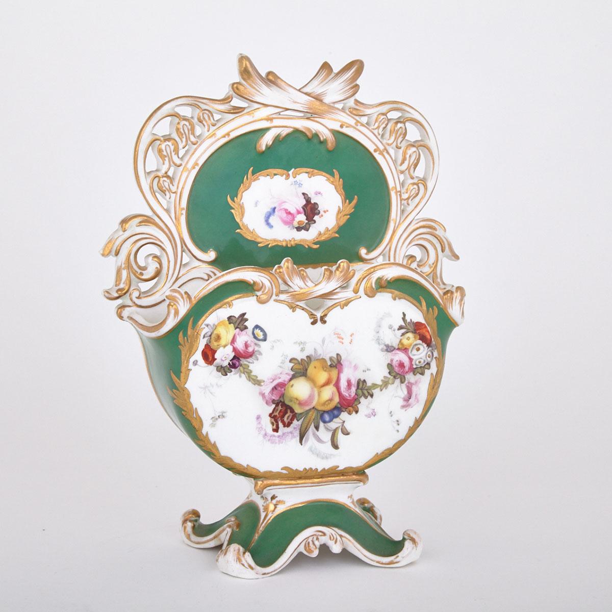 English Porcelain Green Ground Pocket Vase, mid-19th century