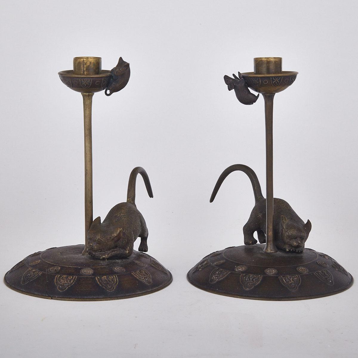 Pair of Japanese Bronze Candlesticks, early/mid 20th century