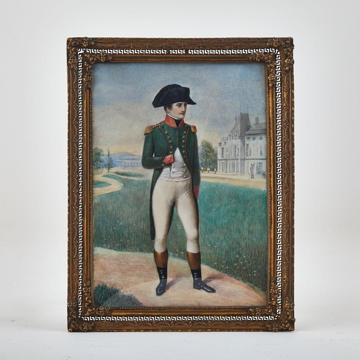 French Portrait Miniature of Napoleon, First Consul, in the Gardens at Malmaison, 19th century