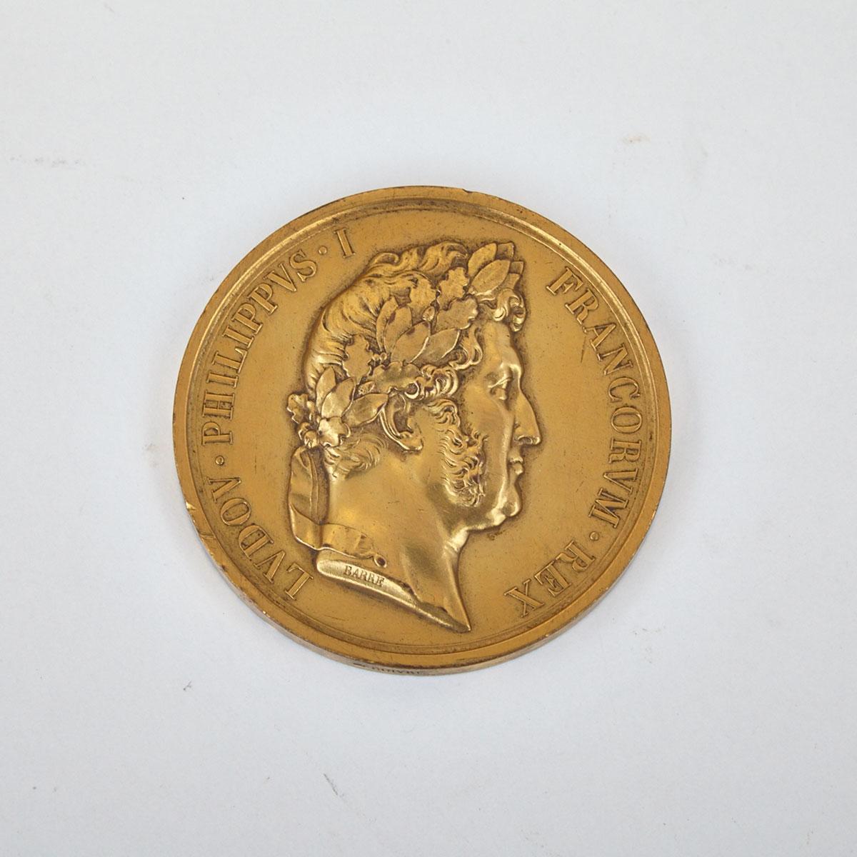 French Gilt Copper Medal Commemorating the 1840 Paris Funeral of Napoleon I at Invalides, 1846