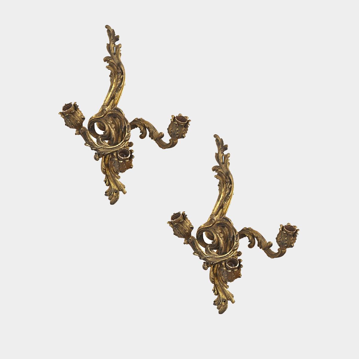 Pair of Rococo Revival Three Light Sconces, early 20th century