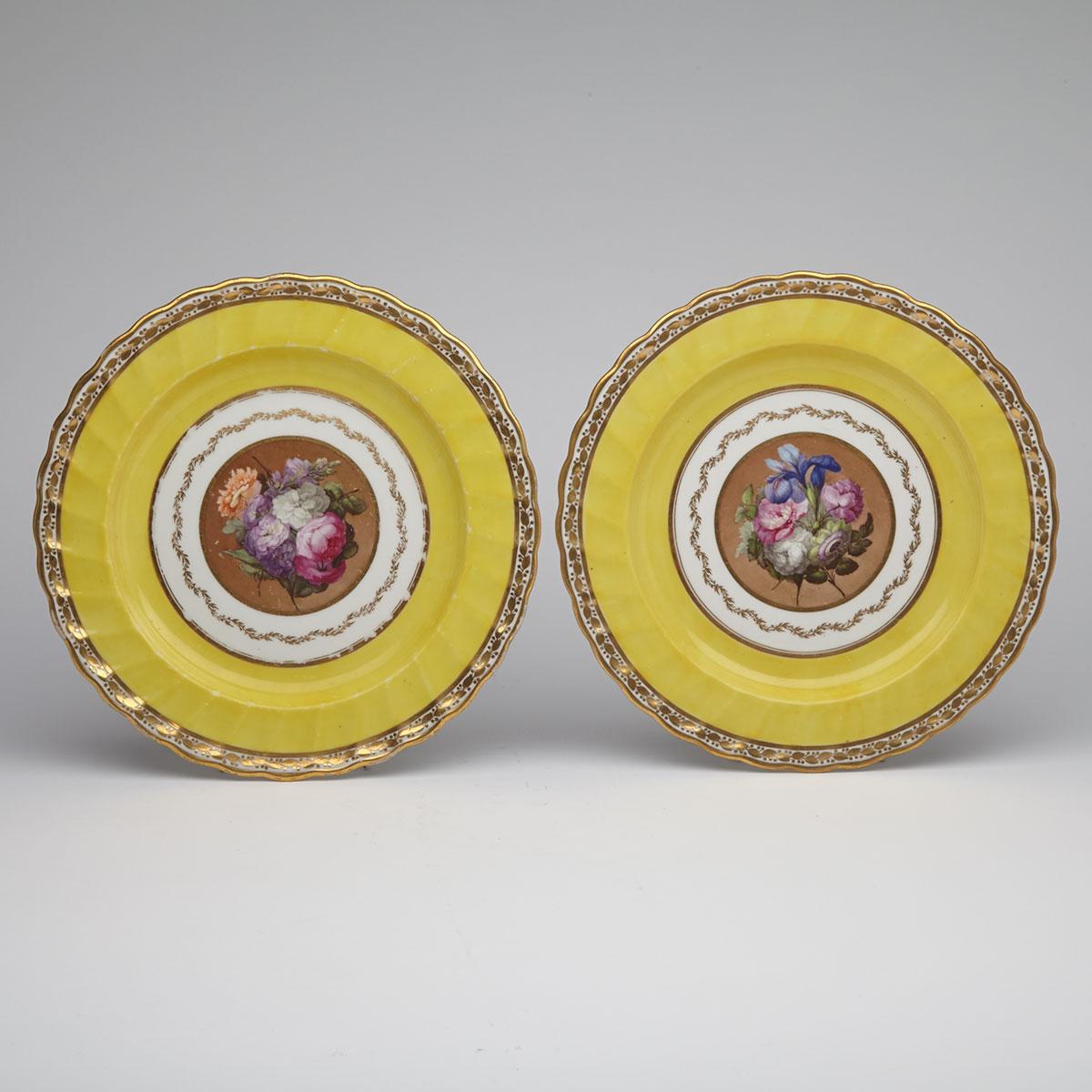Pair of Derby Yellow Ground Plates, c.1795-1800