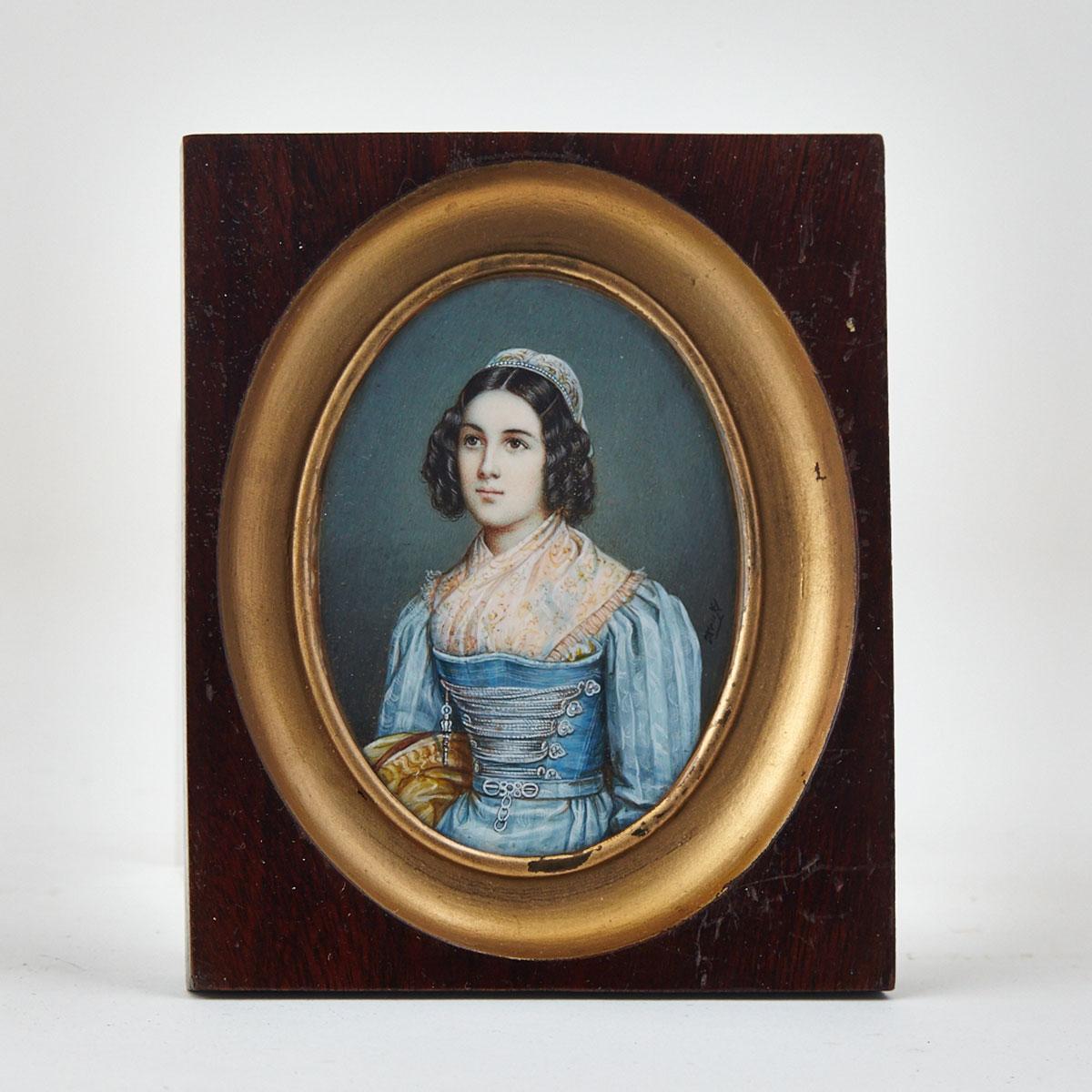 Continental Portrait Miniature of a Young Woman, early 19th century