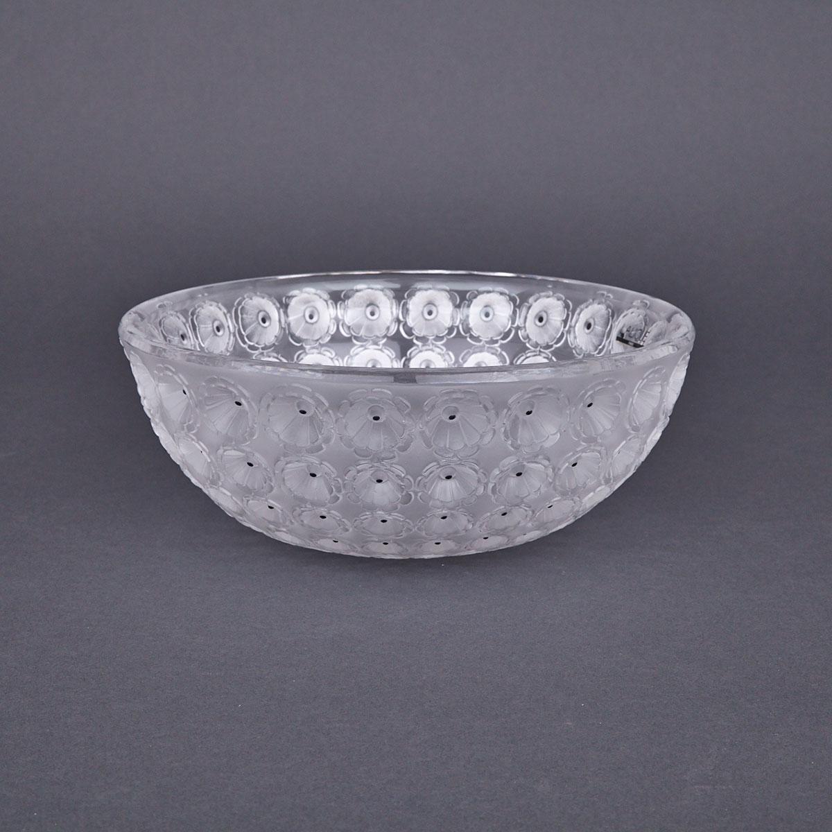 ‘Nemours’, Lalique Frosted and Enameled Glass Bowl, post-1978