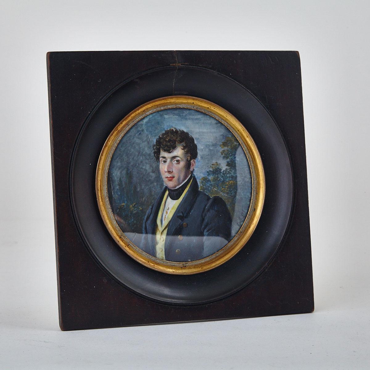 English School Portrait Miniature on Ivory of a Young Gentleman, c.1830