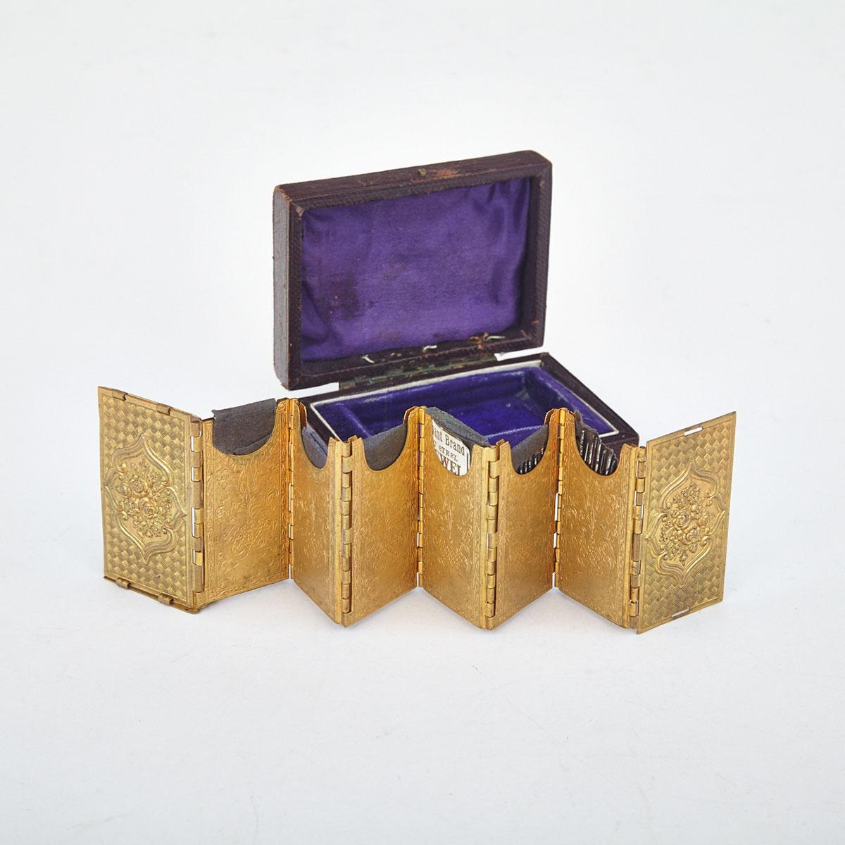 W. Avery & Son ‘Beatrice Patent’ Gilt Brass Book Form Needle Case, 2nd half, 19th century