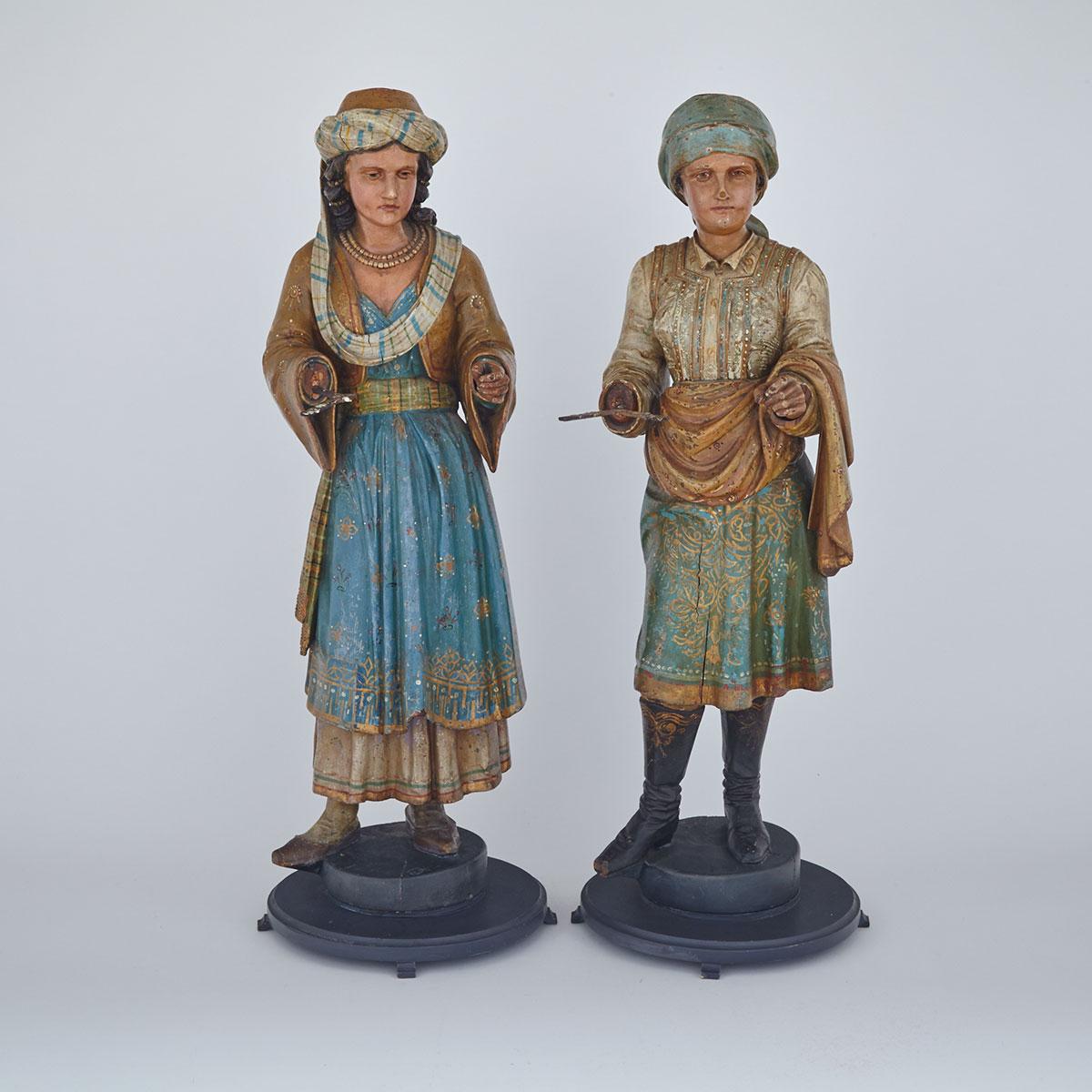 Pair of Turkish Carved and Polychromed Automaton FIgures, mid 19th century
