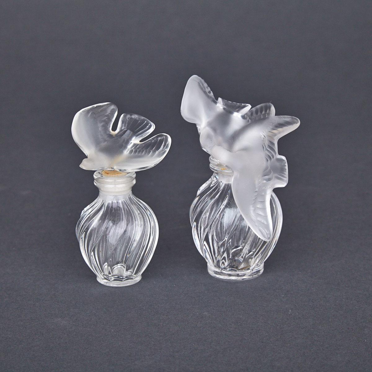 ‘L’Air du Temps’, Two Lalique Moulded and Frosted Glass Perfume Bottles, for Nina Ricci, post-1945