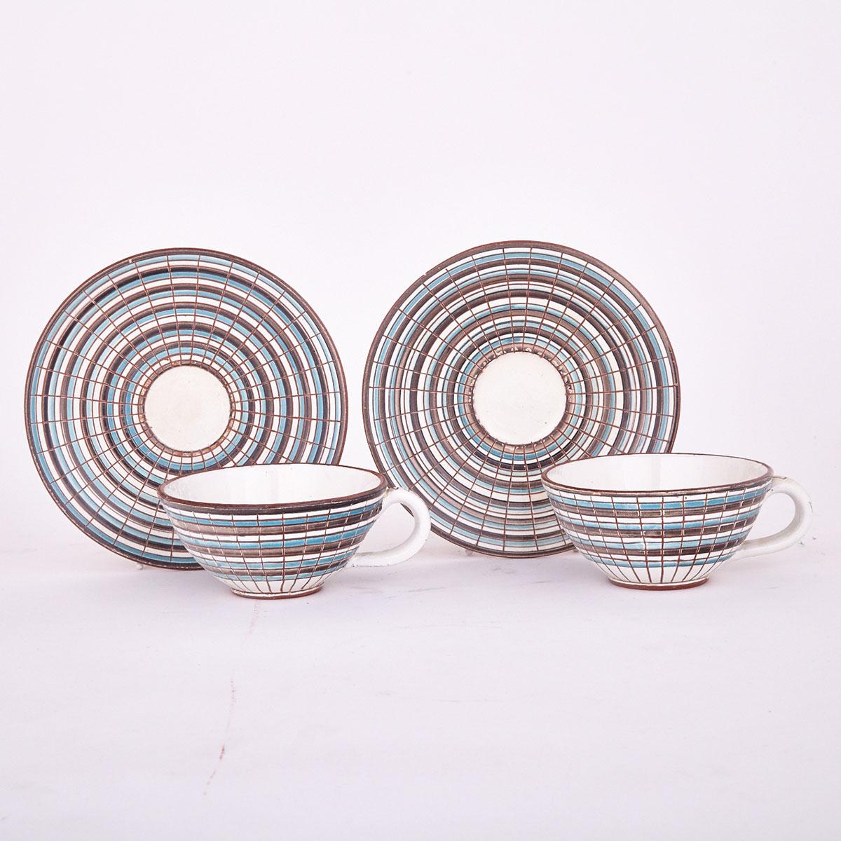 Pair of Brooklin Pottery Tea Cups and Saucers, Theo and Susan Harlander, c.1960