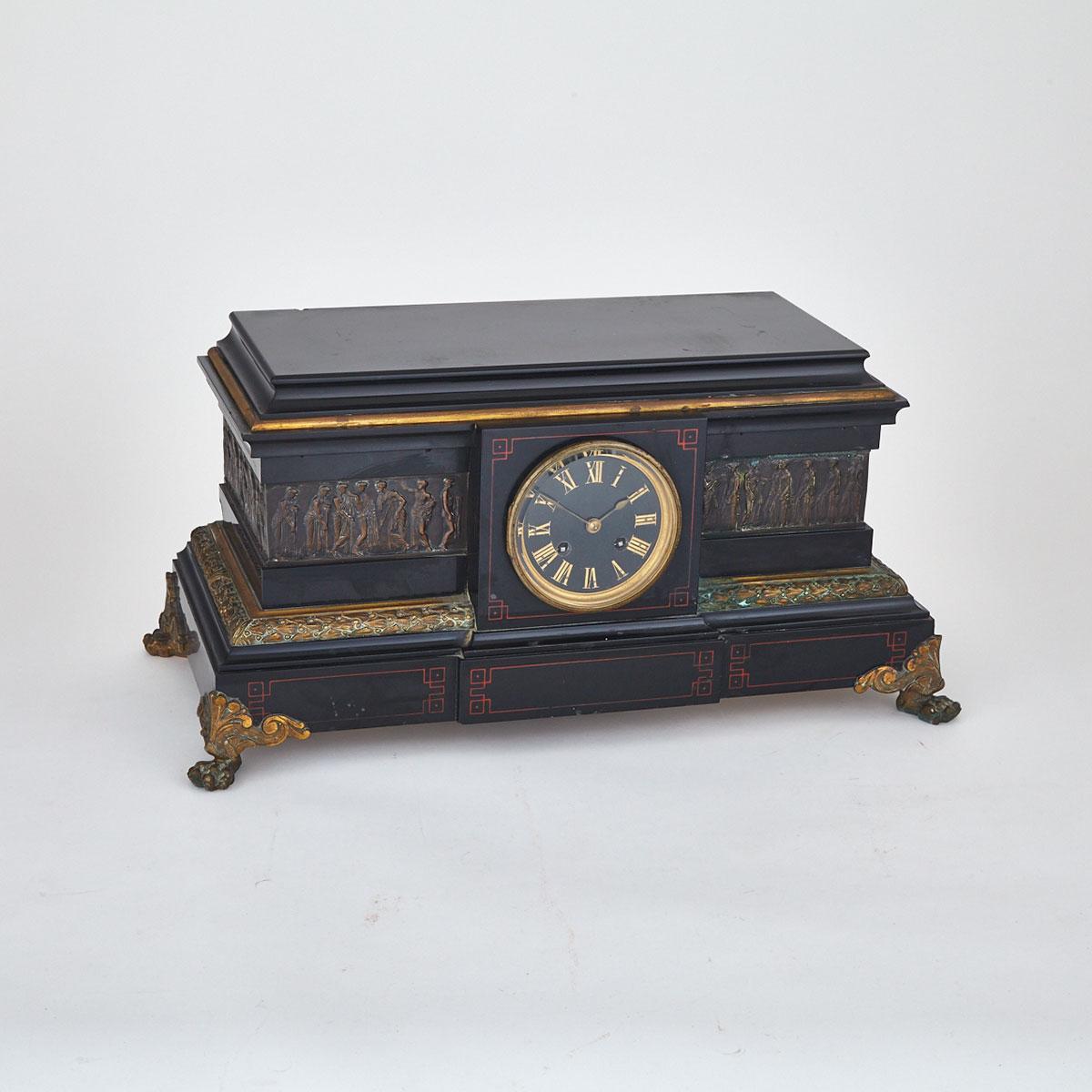 French Neoclassical Bronze Mounted Marble Mantle Clock, 19th century