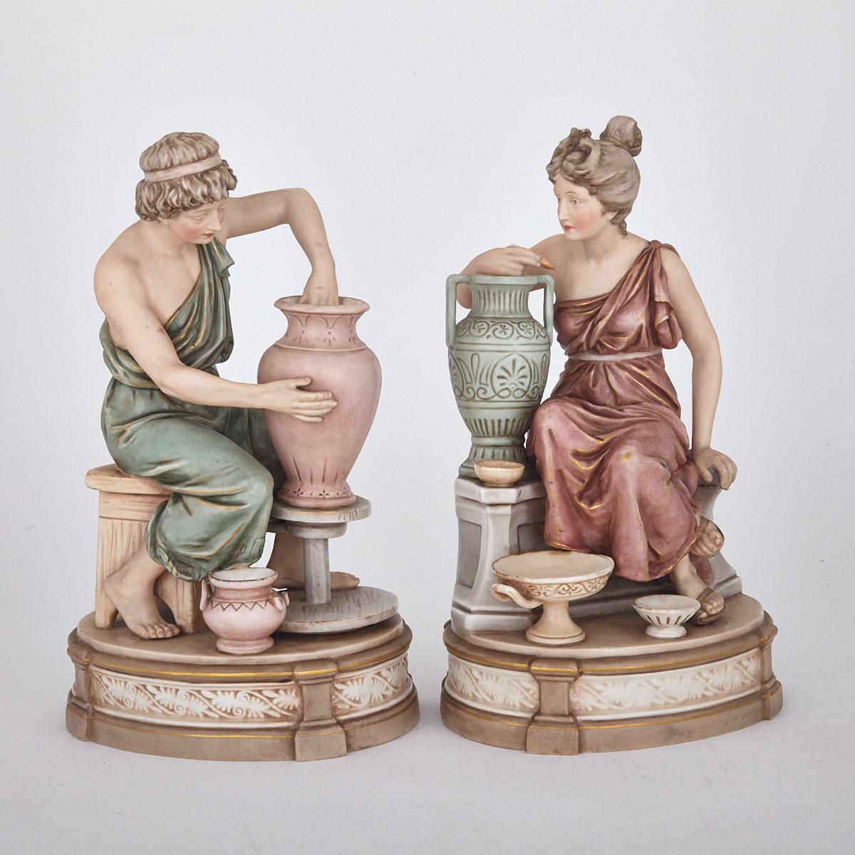 Pair of Royal Dux Figures of Potters, early 20th century
