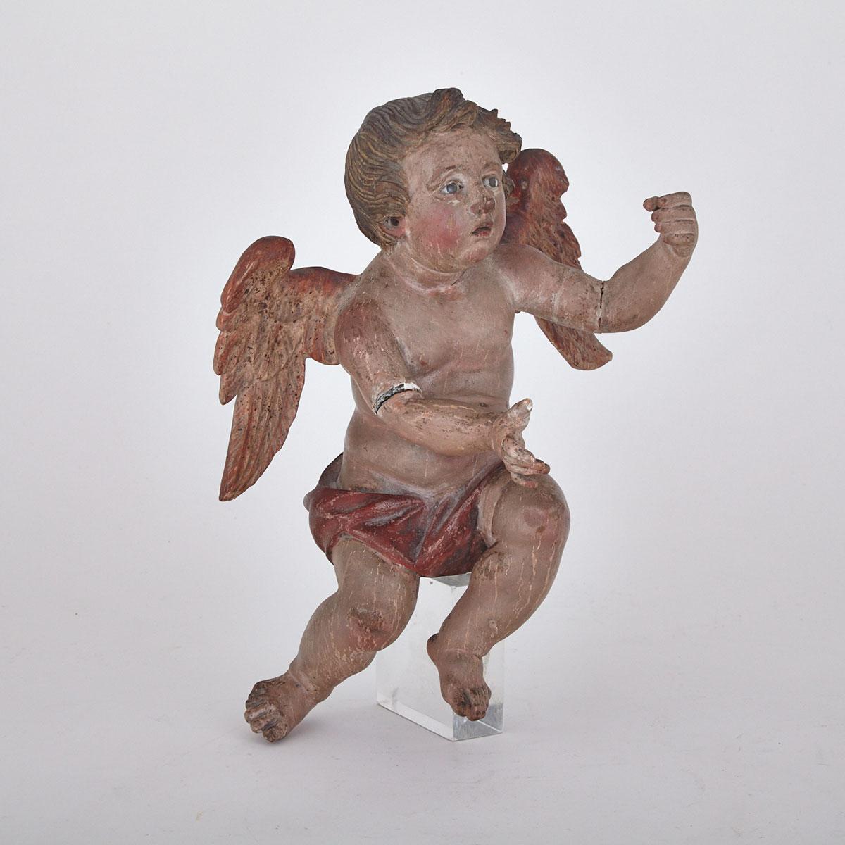 North Italian Carved and Polychrome Decorated Figure of a Cherub, mid 20th century