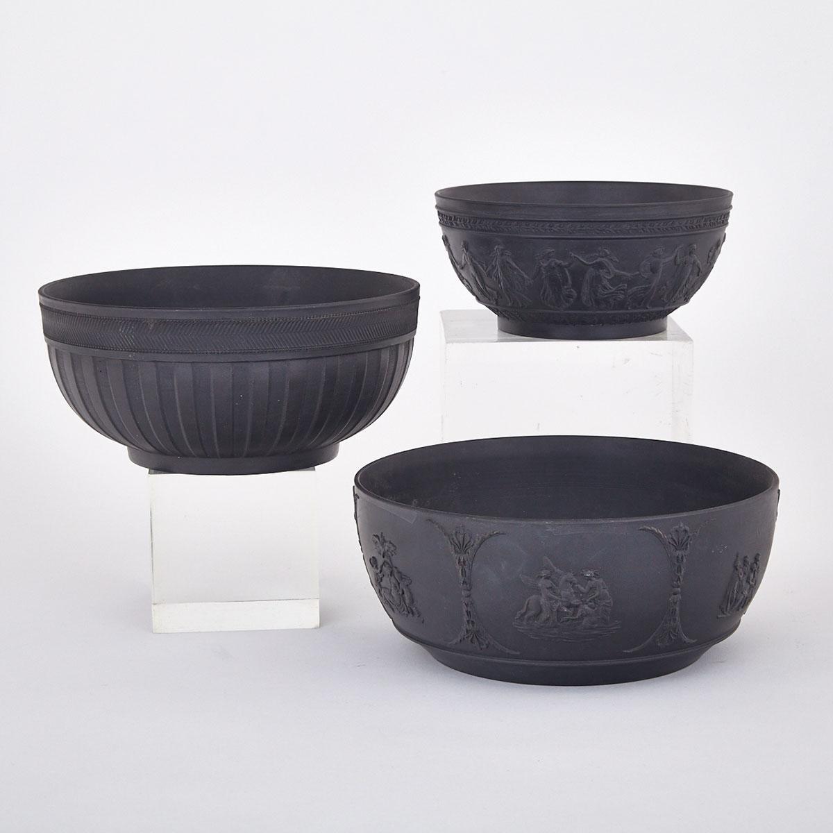 Three Wedgwood Black Basalt Bowls, 19th/20th century