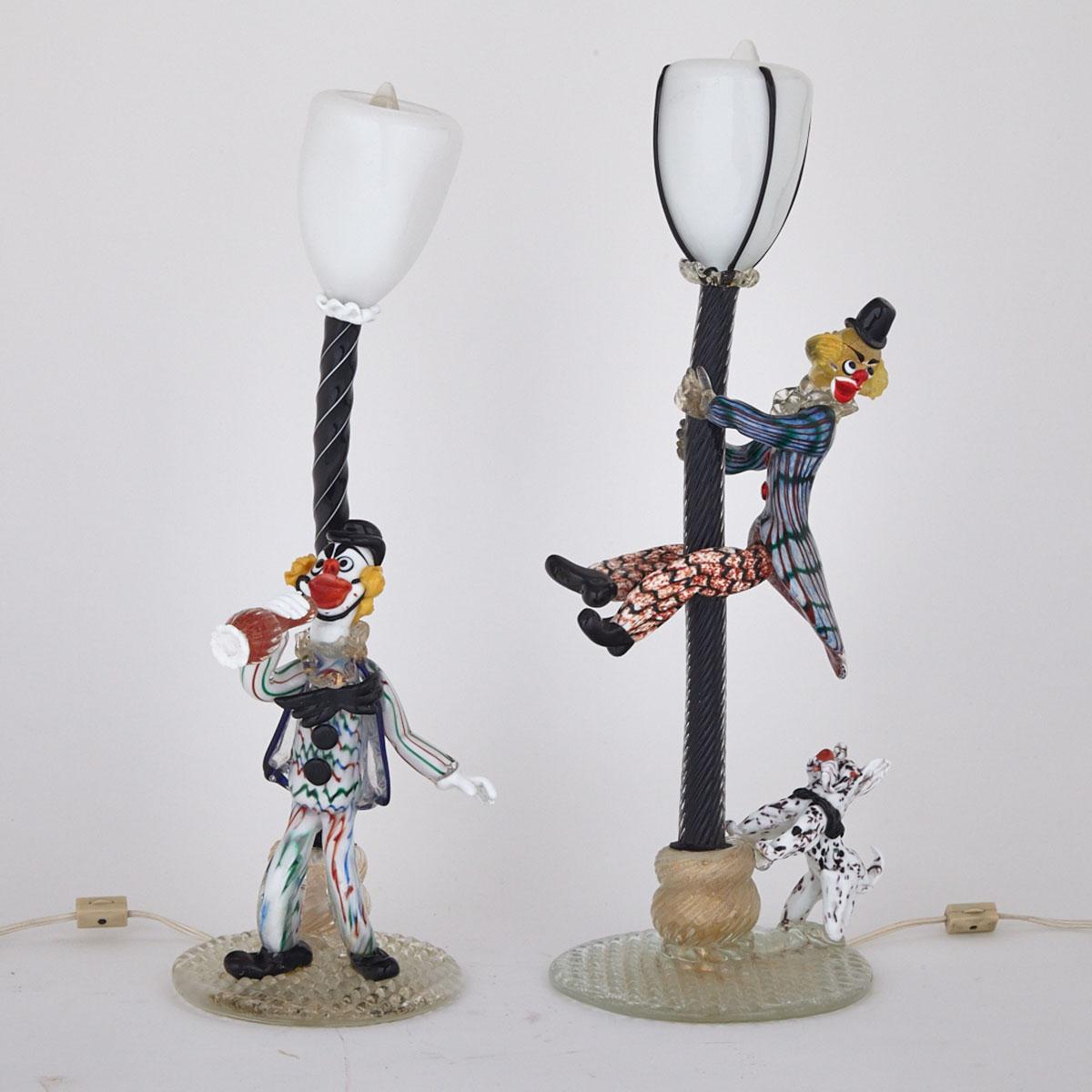 Two Murano Glass Clown Figural Table Lamps, mid-20th century