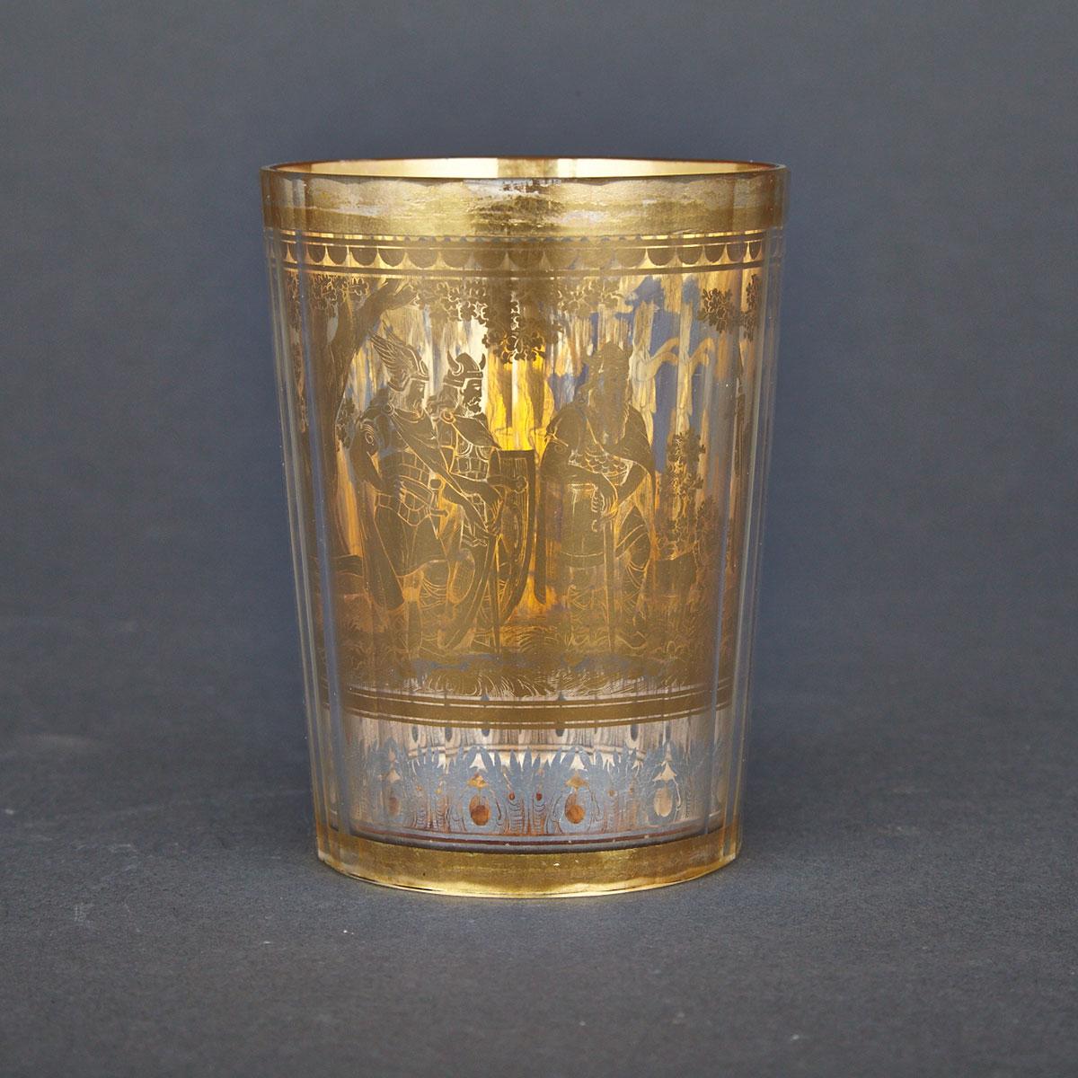 Bohemian Zwischengoldglas Beaker, Johann Pohl, c.1900