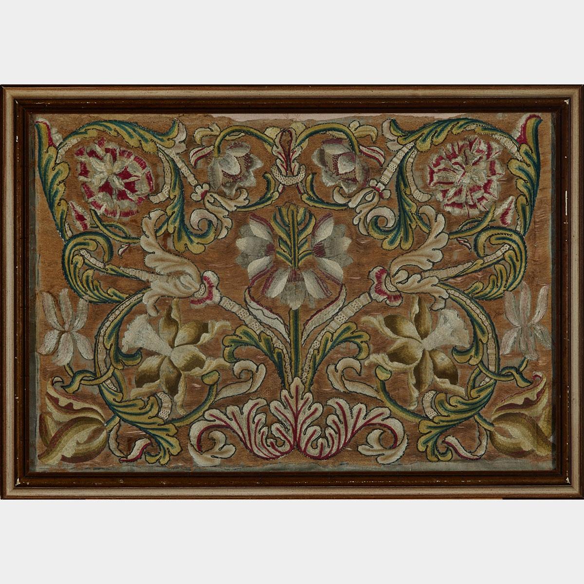 Floral Scrolling Needlework Panel, late 17th/early 18th century