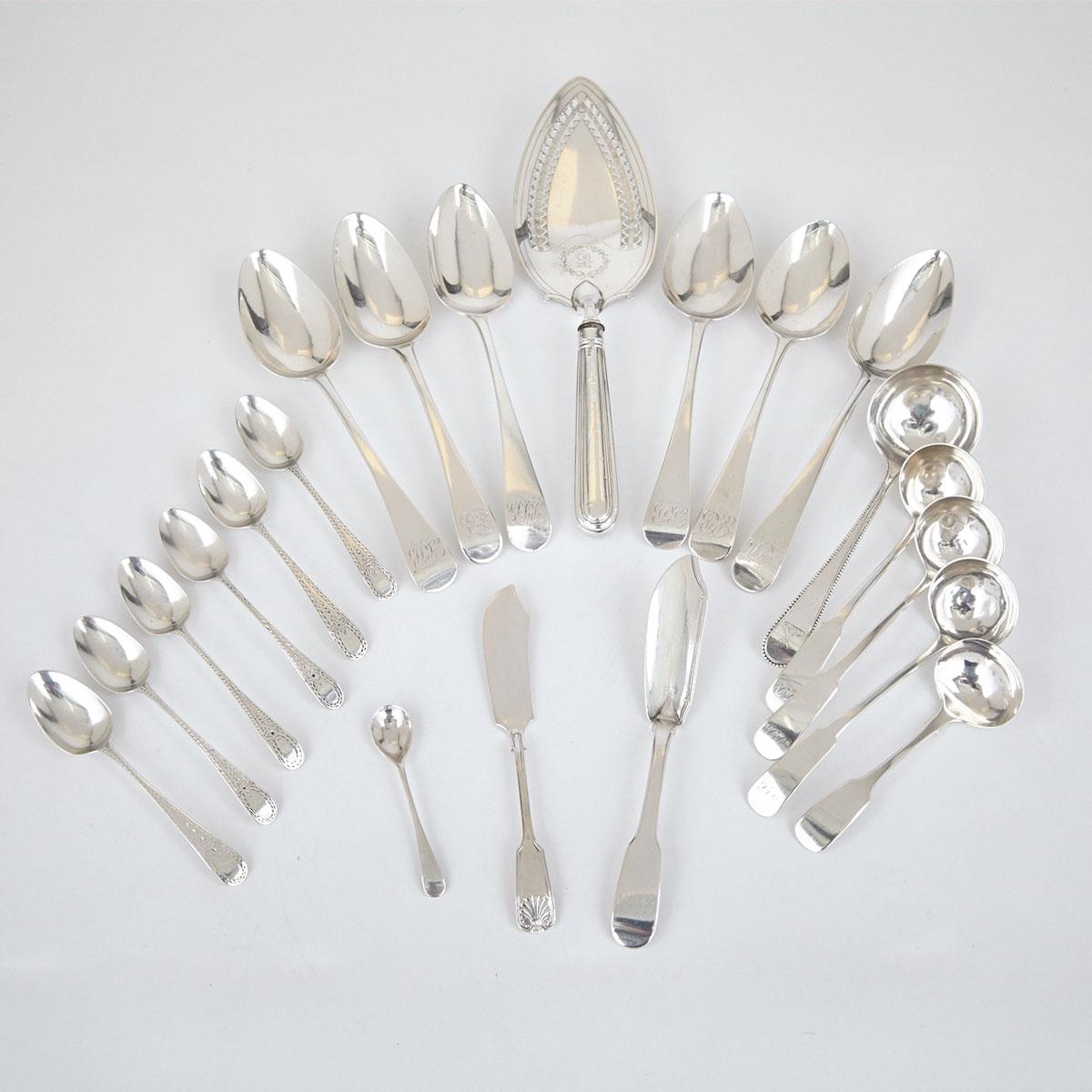Grouped Lot of Georgian and Later Silver Flatware, mainly late 18th/early 19th century