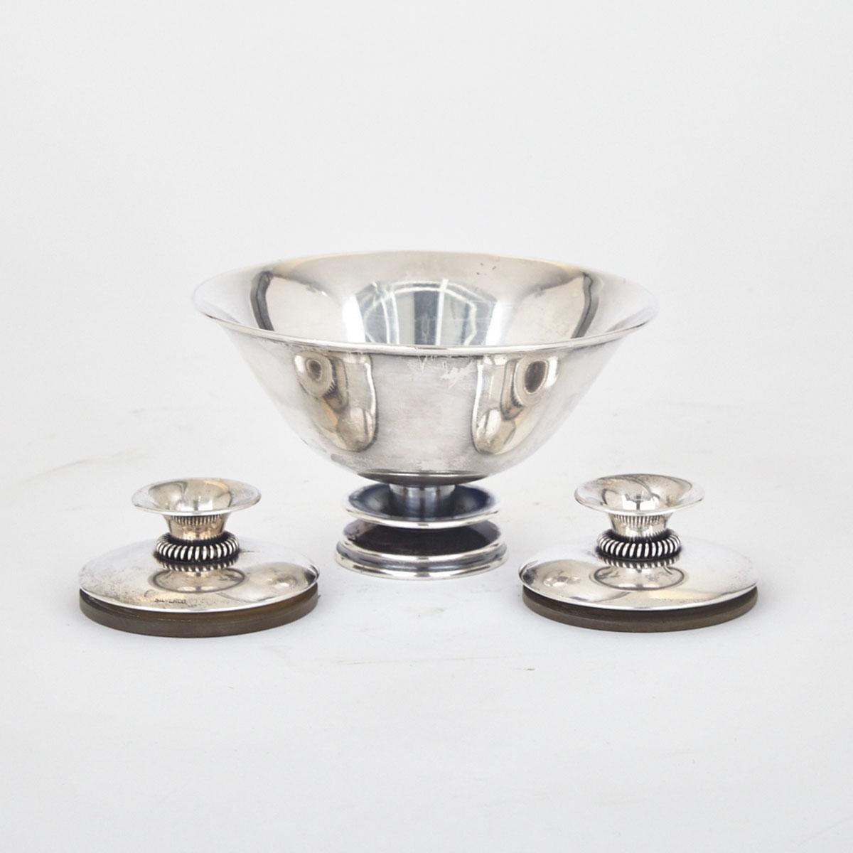 Danish Silver Bowl and a Pair of Candle Holders, Copenhagen, 1960