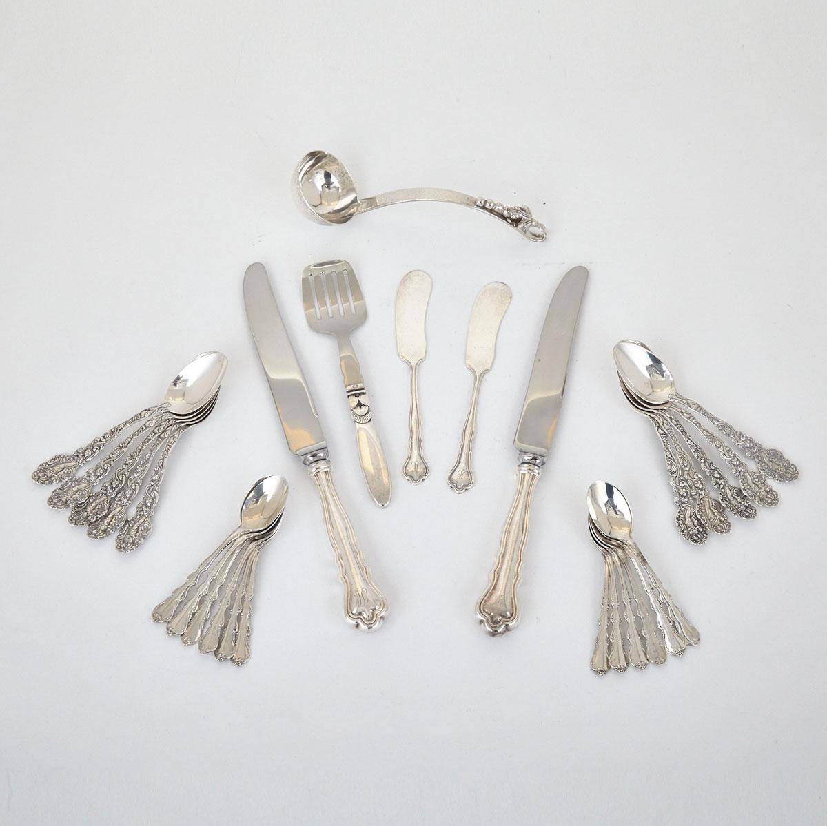 Grouped Lot of Danish and North American Silver Flatware, 20th century