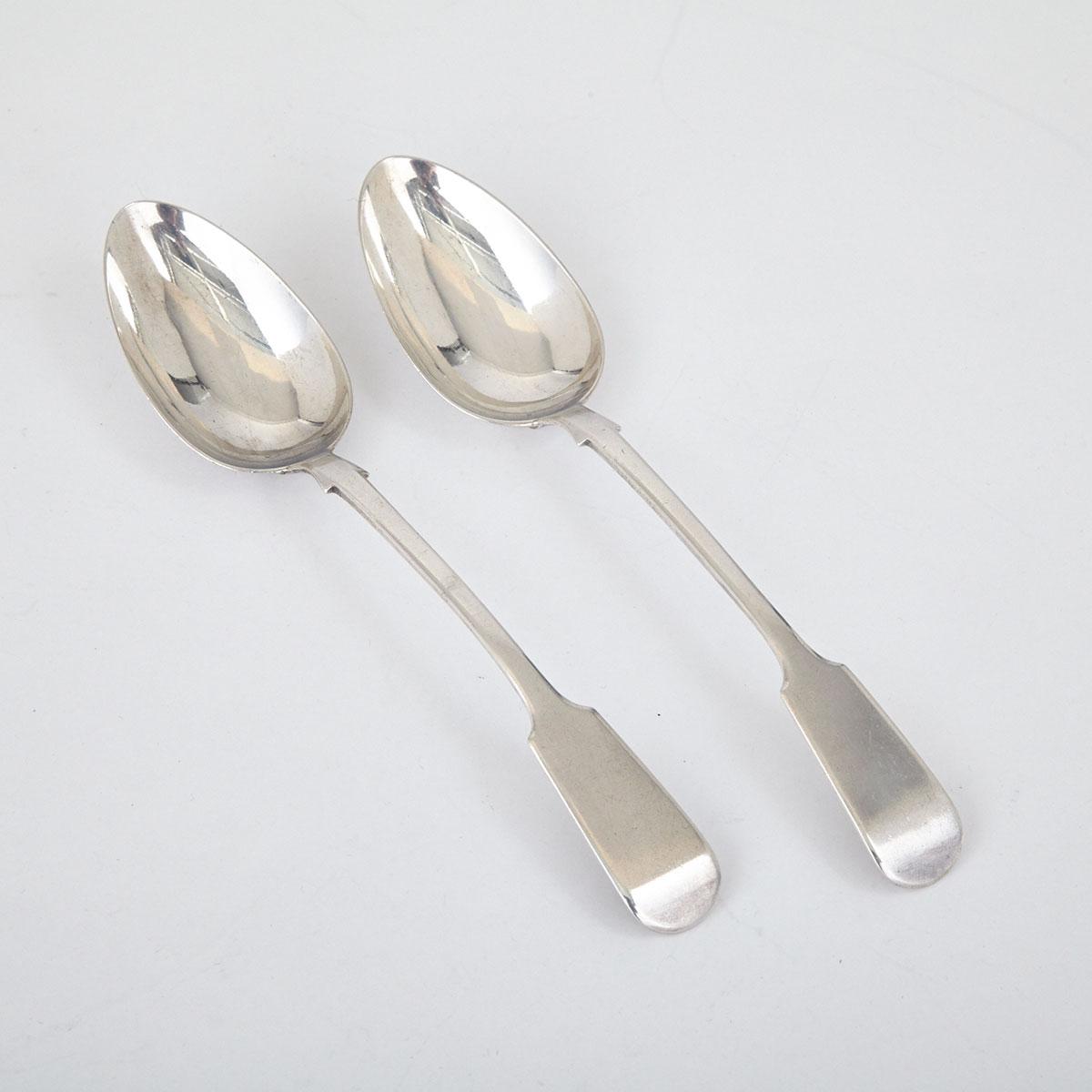 Canadian Silver Fiddle Pattern Table Spoon, Robert Hendery, Montreal, Que., mid-19th century and a Similar Spoon, maker’s mark R.H, London, 1830
