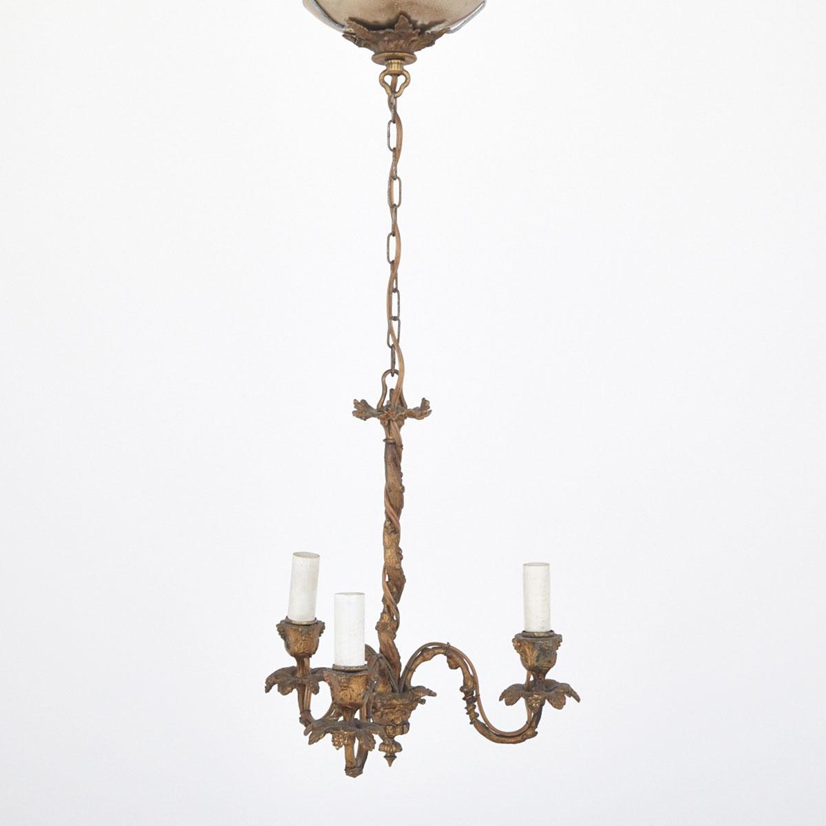 Small French Ormolu Grapvine Form Three Light Ceiling Fixture, Early 20th century