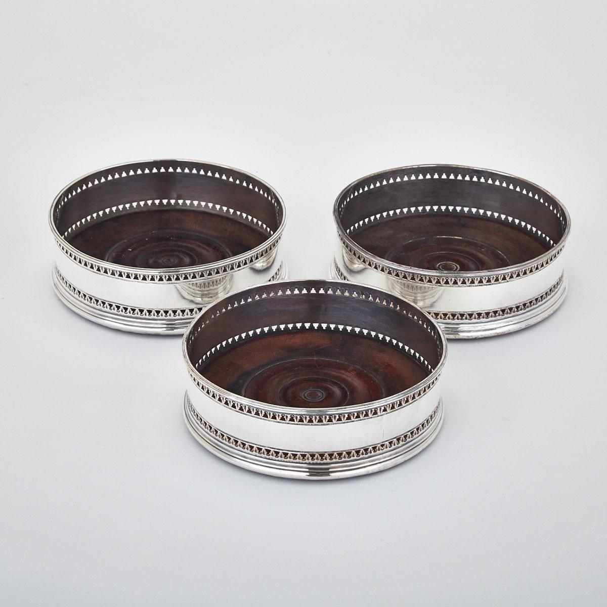 Set of Three Old Sheffield Plate Wine Coasters, late 18th century