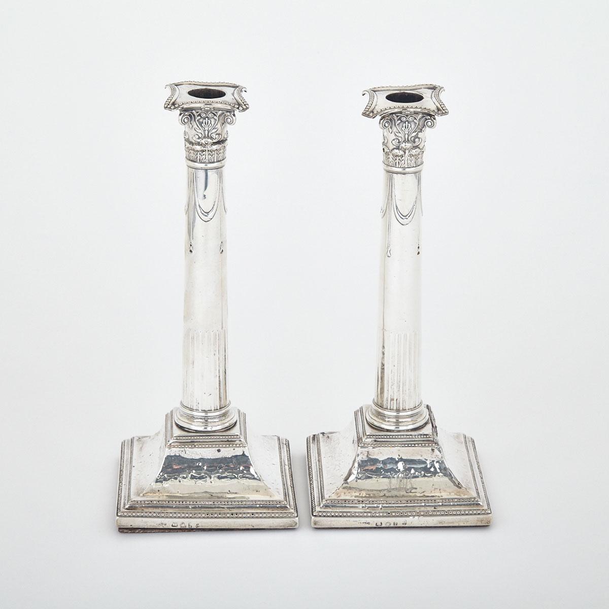 Pair of George III Silver Table Candlesticks, John Parsons & Co., Sheffield, 1785