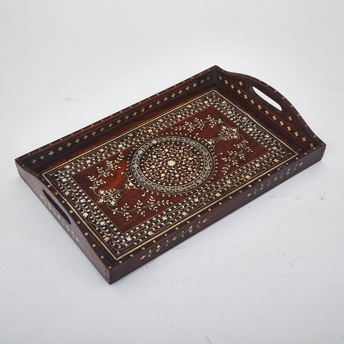 Anglo-Indian Bone Inlaid Hardwood Tray, early 20th century