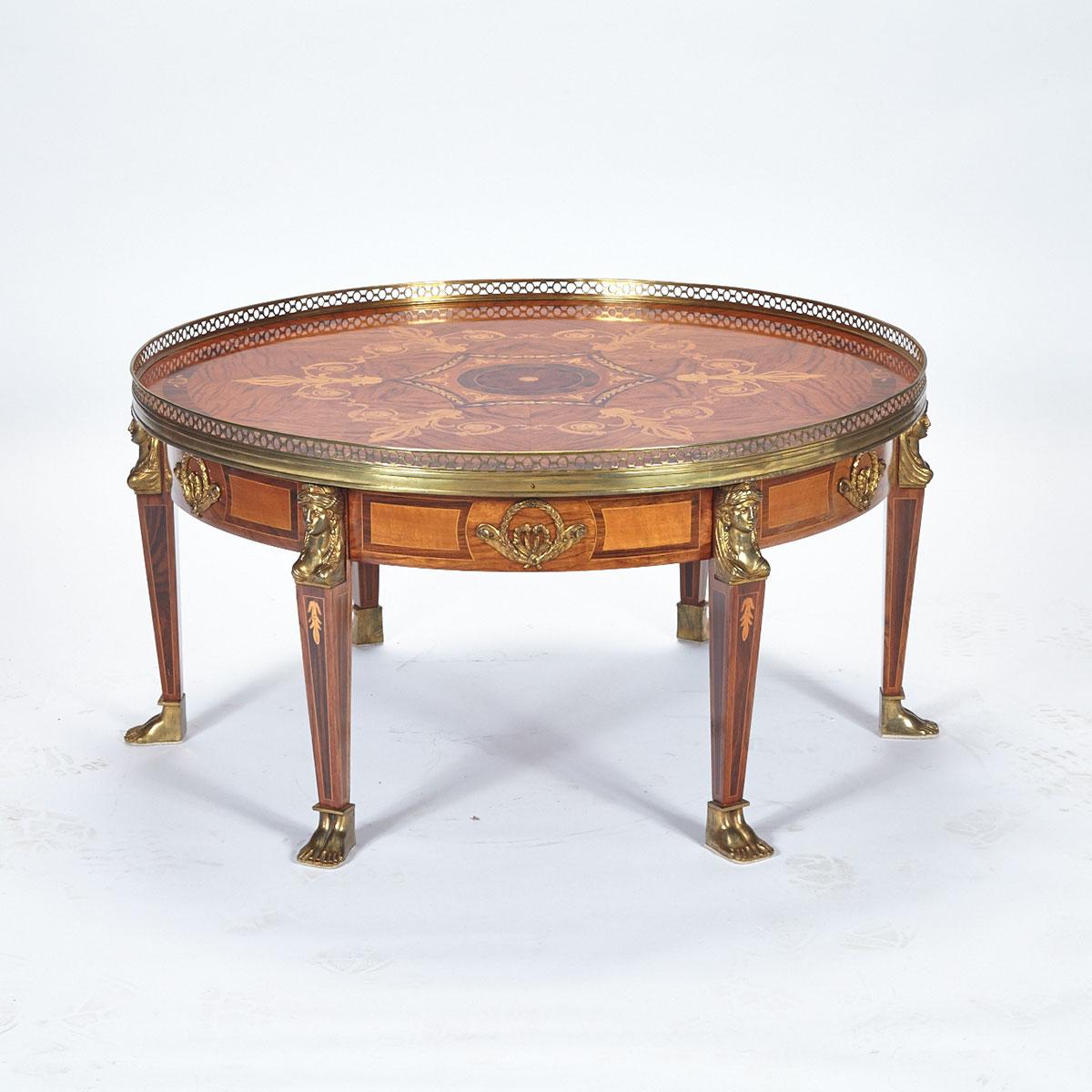 Empire Revival Ormolu Mounted Mixed Wood Marquetry Inlaid Low Table, mid 20th century