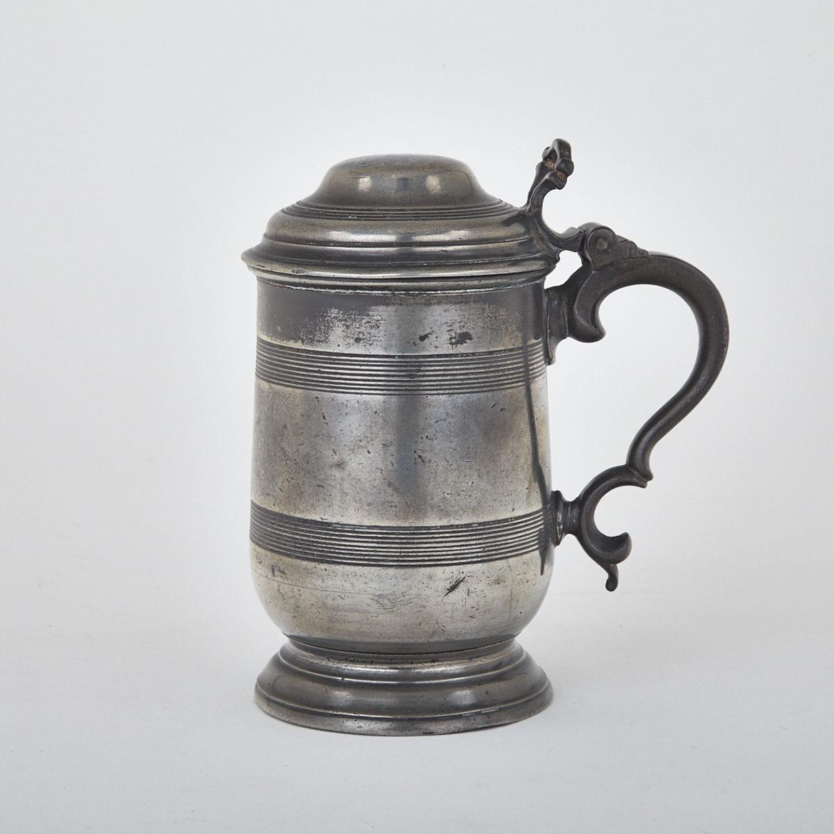 English Pewter Covered Pint Tankard, 19th century