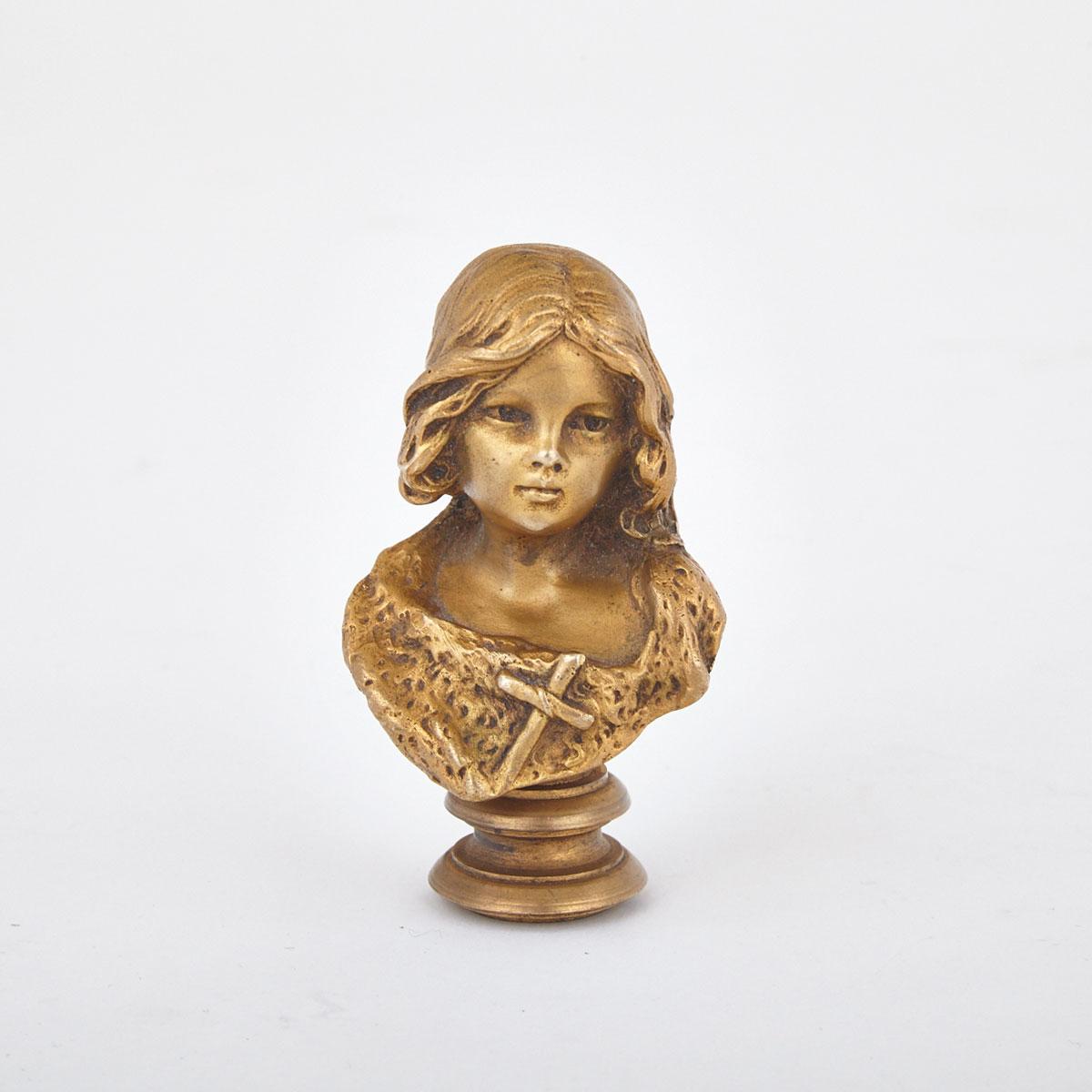 Gilt Bronze Miniature Bust Form Seal by Luca Madrassi (Italian-French, 1848-1919)