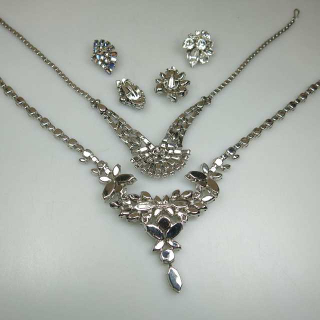 Two Sherman Silver Tone  Necklaces And Clip Earrings 