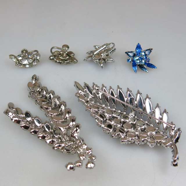 Two Sherman Silver Tone Metal Brooches And Screw-Back Earrings, 
