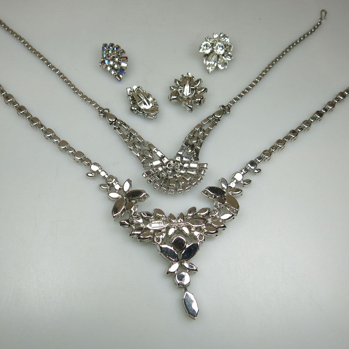 Two Sherman Silver Tone  Necklaces And Clip Earrings 