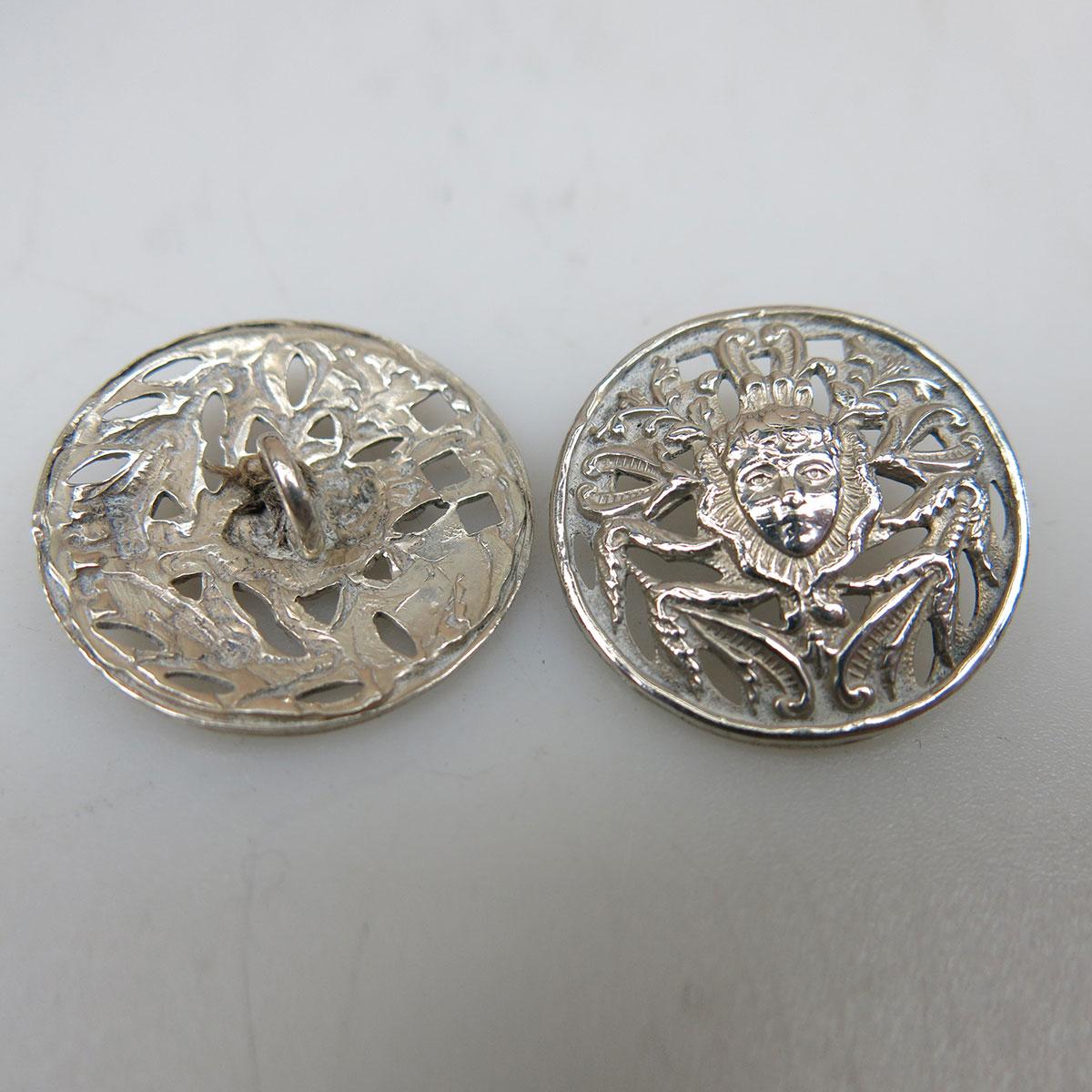 Three Levi & Salaman English Silver Art Nouveau Style Buttons,
