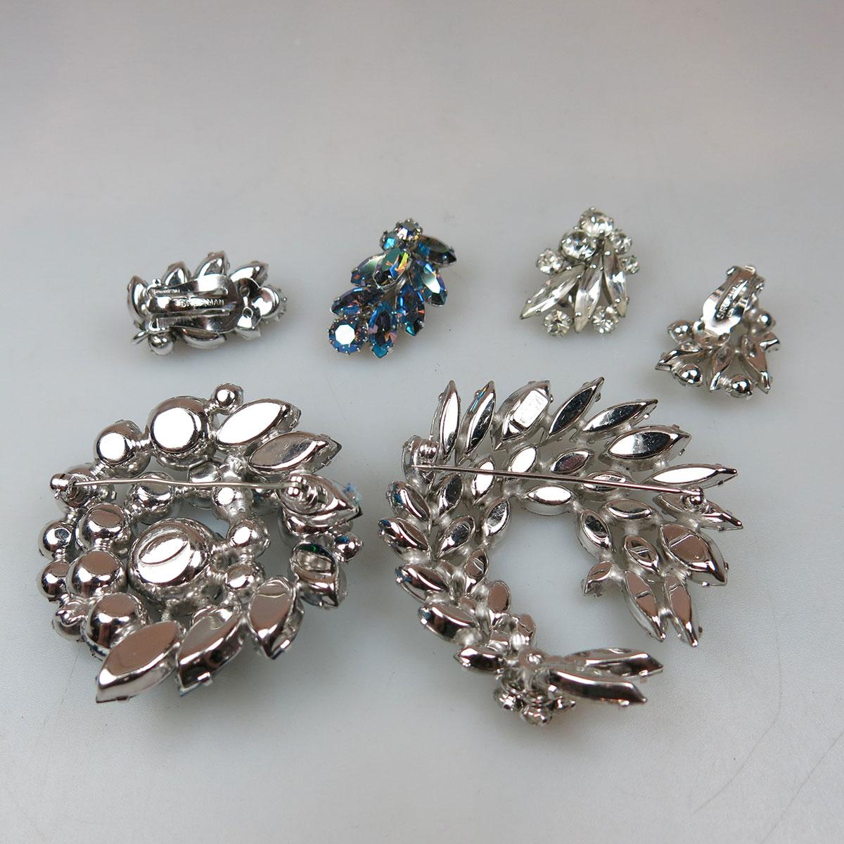 Two Sherman Silver Tone Metal Brooches And Clip Earrings