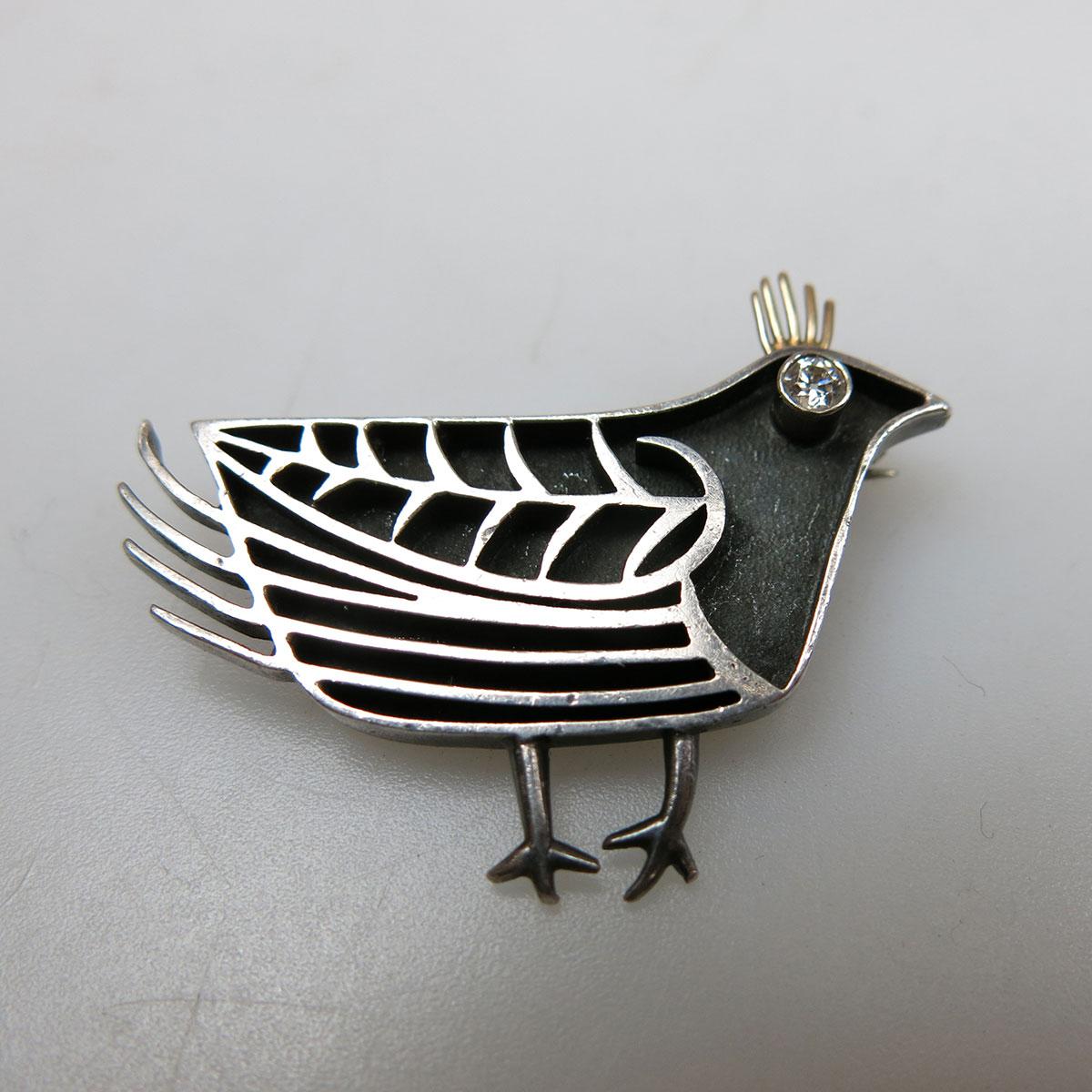 Walter Schluep Sterling Silver And Gold Bird Pin