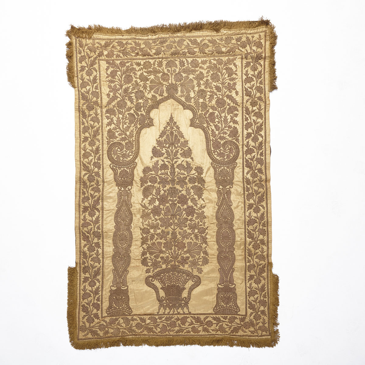 Indian Silk and Metallic Thread Prayer Design Embroidery, c.1890