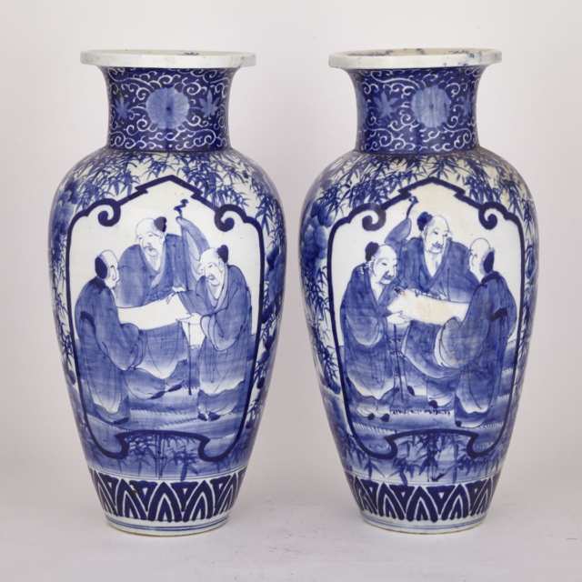 Pair of Blue and White Arita Vases, Meiji Period, Late 19th Century 
