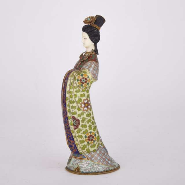 Cloisonne Enamel and Ivory Figure of a Lady