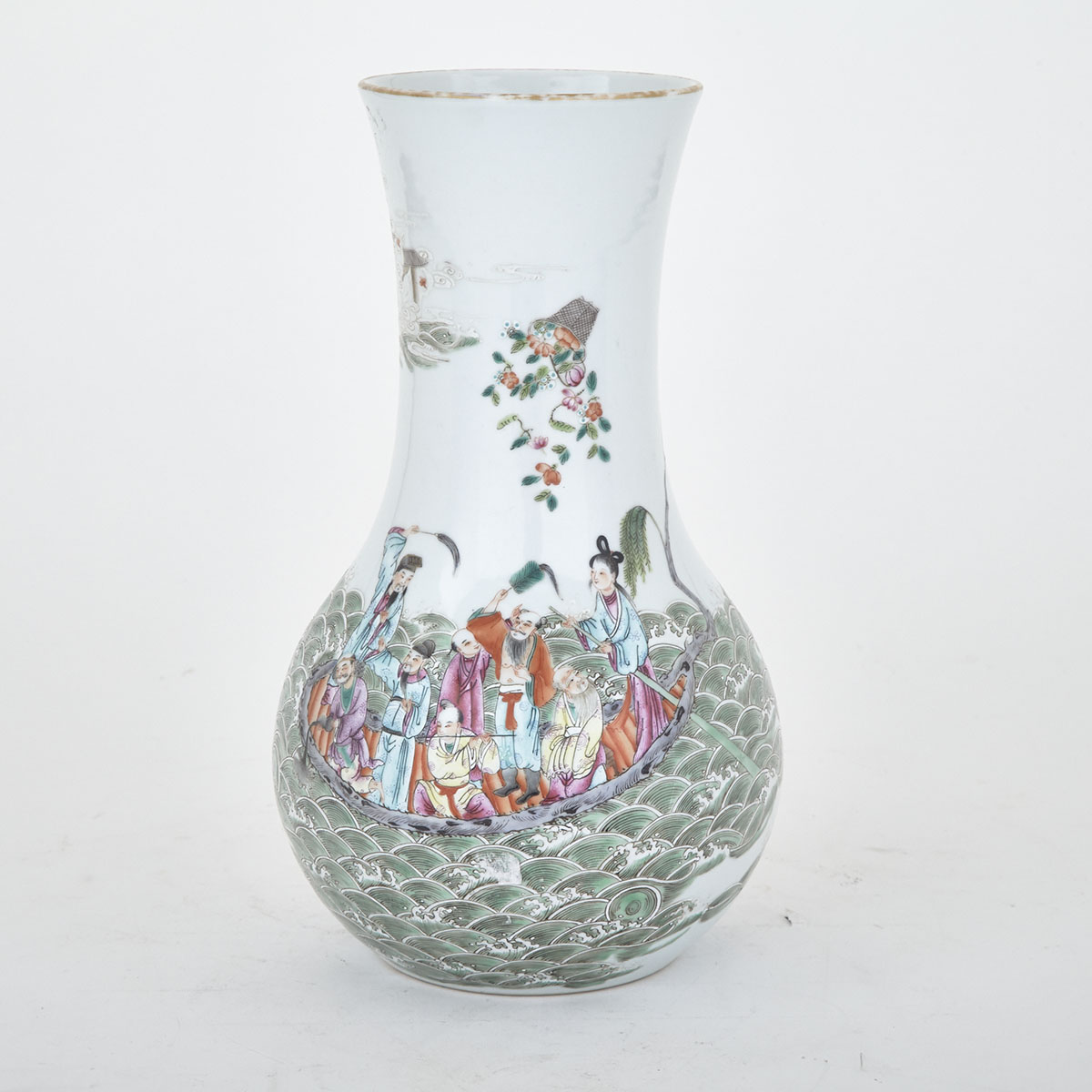 Finely Painted Famille Rose Immortals Vase, Jiaqing Mark