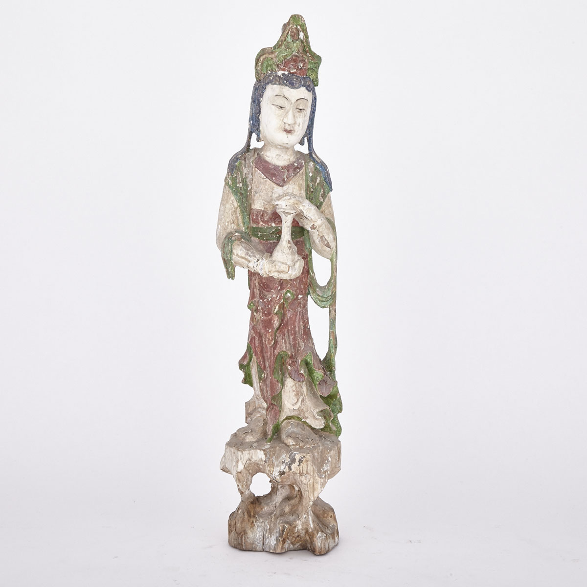 Polychromed Wood Figure of a Boddhisattva, 19th Century