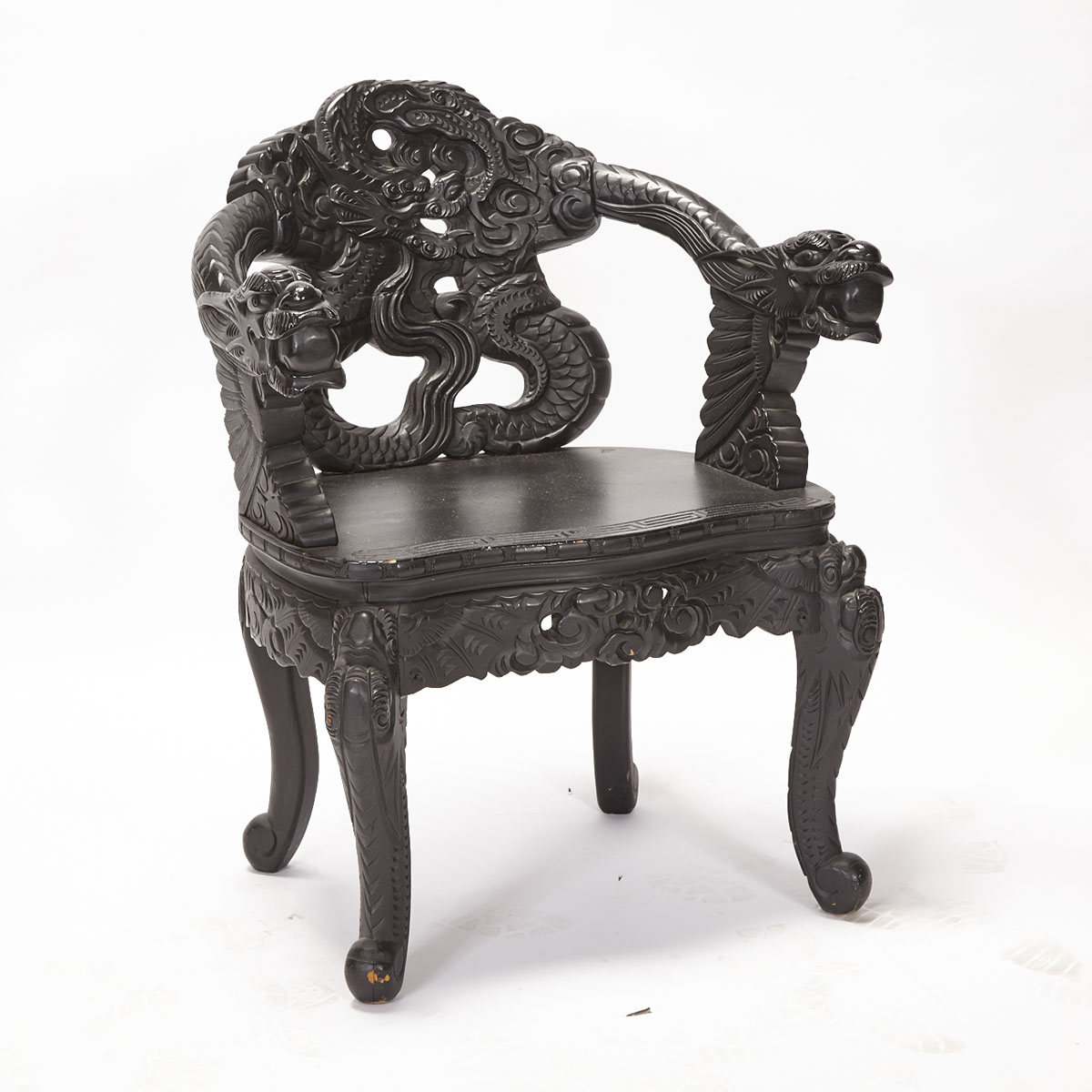 Export Black Lacquer Armchair, mid 20th Century
