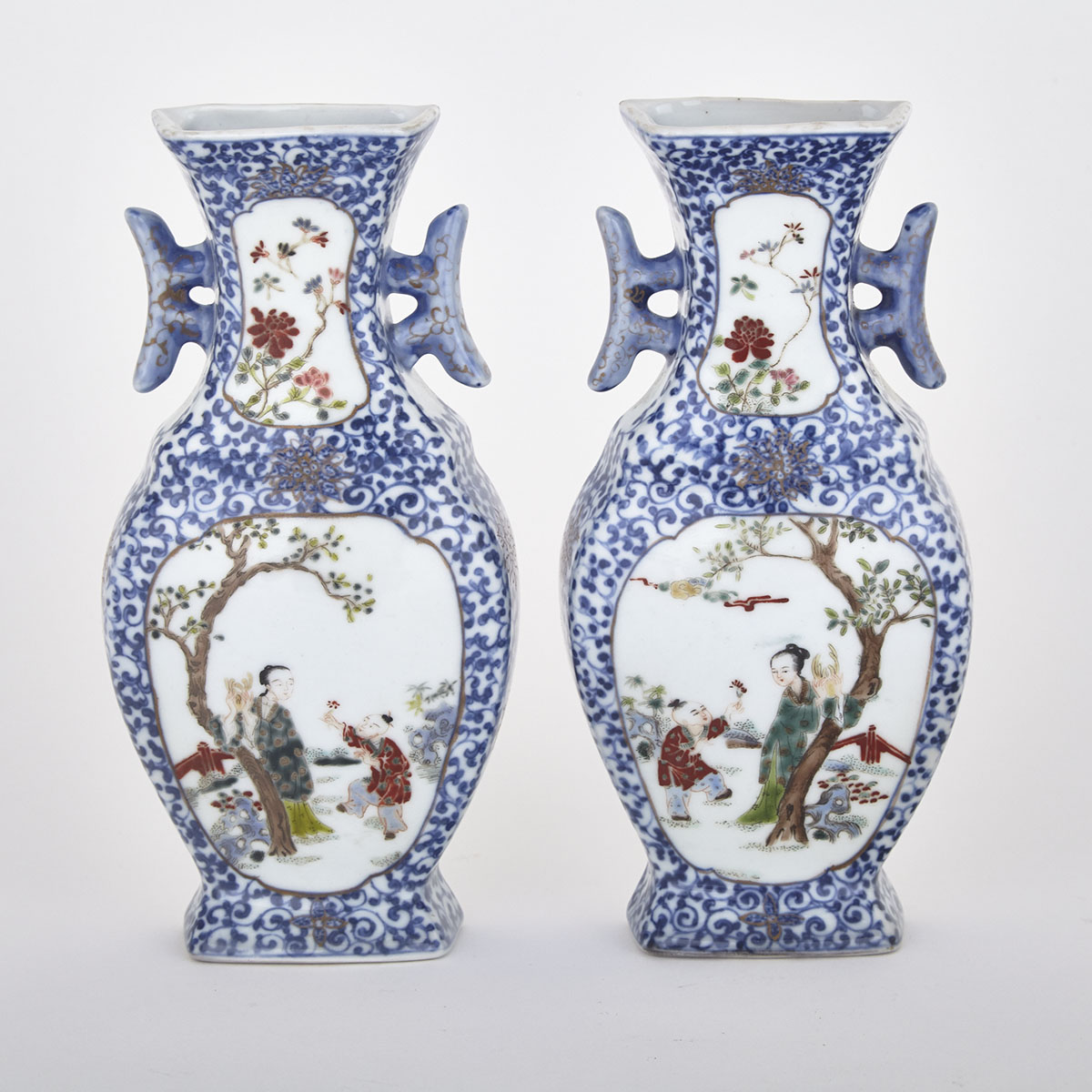 Pair of Famille Rose Wall Vases, Early 20th Century